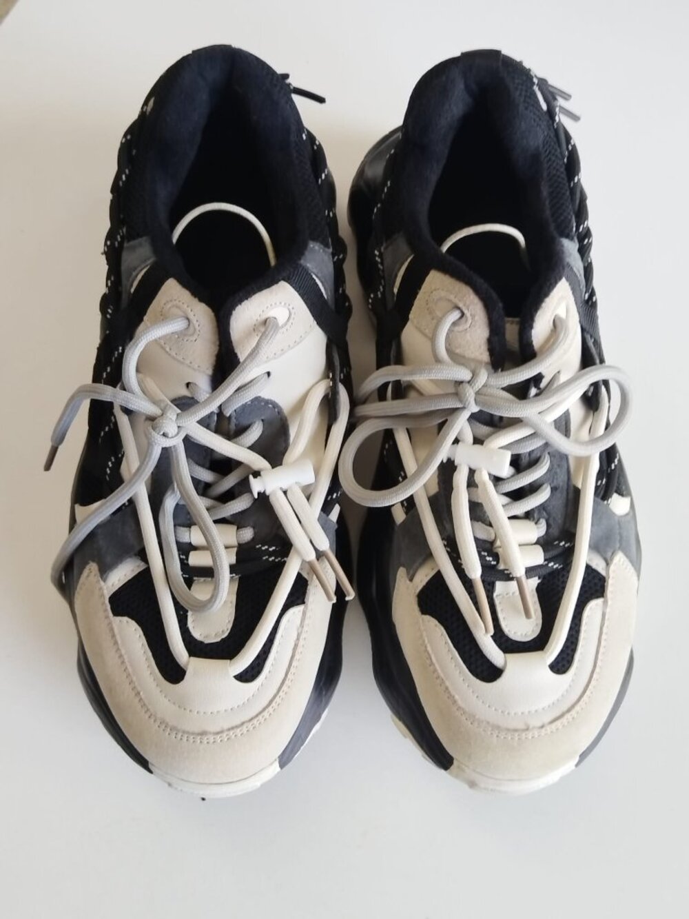 HUGO BOSS Mens Chunky Platform Sneakers Black Off-White Suede Mesh Low Top
